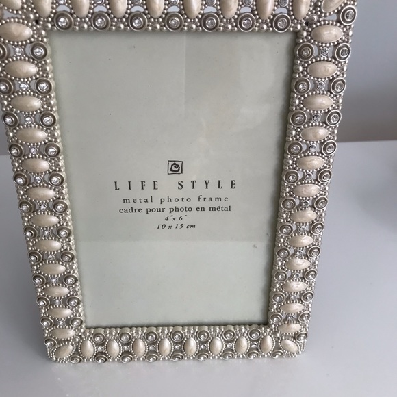 Frame Photo Picture White Metal 4 x 6 in, Beads & Stones, new - Picture 3 of 5